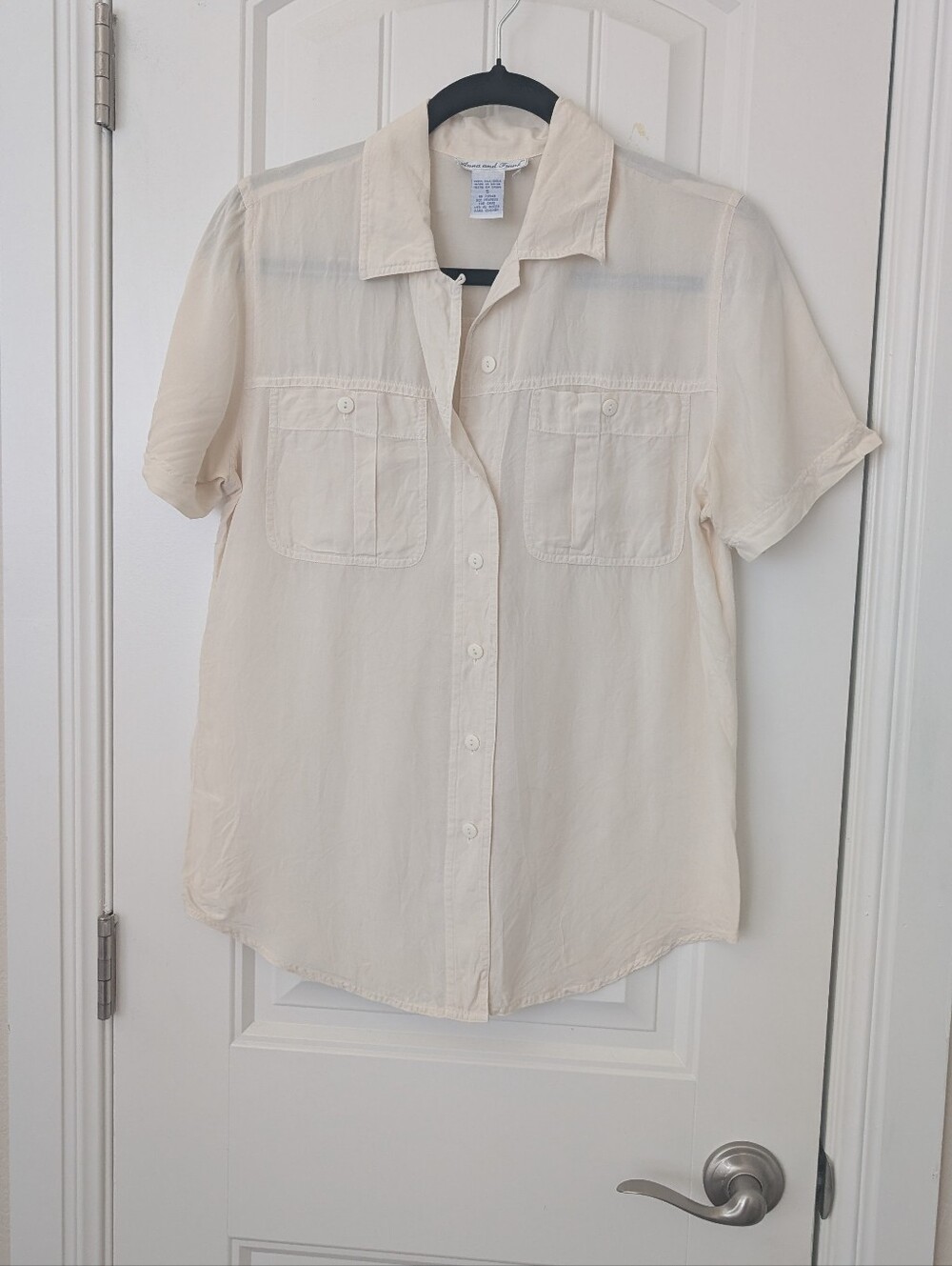 VTG Lightweight Silk Cream Button-Up Short Sleeve Shirt S